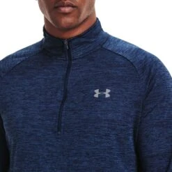 Under Armour Men's UA Tech™ Half Zip Top Academy / Steel -Canter Sport Clothing Shop s7.v5 1328495 409 collar