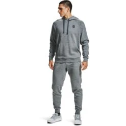 Under Armour Men's UA Rival Fleece Hoodie Pitch Grey Light Heather / Onyx White -Canter Sport Clothing Shop s7.v5 1357092 012 fsf