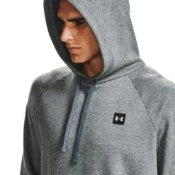 Under Armour Men's UA Rival Fleece Hoodie Pitch Grey Light Heather / Onyx White -Canter Sport Clothing Shop s7.v5 1357092 012 hood