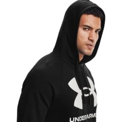 Under Armour Men's UA Rival Fleece Big Logo Hoodie Black / Onyx White -Canter Sport Clothing Shop s7.v5 1357093 001 hood