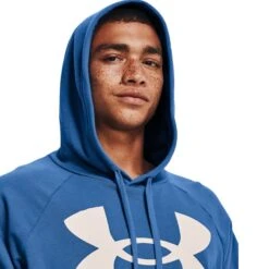 Under Armour Men's Rival Fleece Big Logo Hoodie Victory Blue / Onyx White -Canter Sport Clothing Shop s7.v5 1357093 474 collar