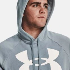 Under Armour Men's Rival Fleece Big Logo Hoodie Harbor Blue / Onyx White -Canter Sport Clothing Shop v5 1357093 465 hood