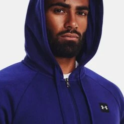 Under Armour Men's Rival Fleece Full Zip Hoodie Sonar Blue / Onyx White -Canter Sport Clothing Shop v5 1357111 468 hood